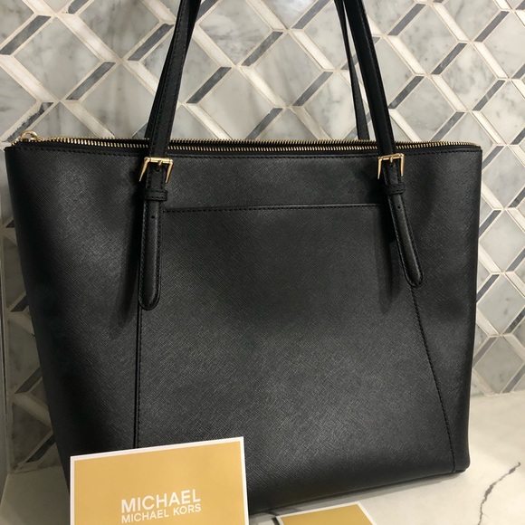 MICHAEL KORS Ciara Large Black Leather Zip Purse Bag Tote Gold Hardware Like New - Picture 8 of 16